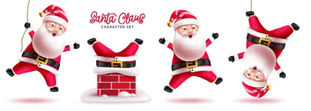 Vector illustration of Santa claus characters vector set design. Christmas santa claus character in jumping, rope swinging and happy smiling