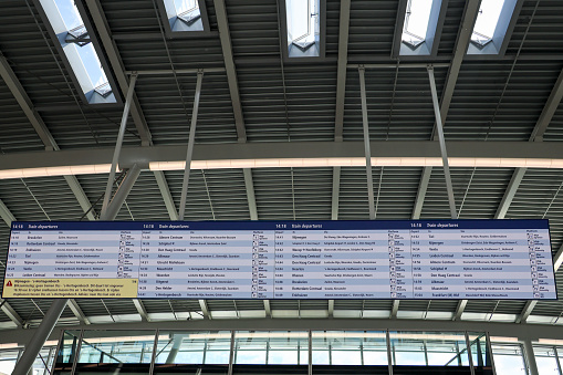 huge departure board in the central hall at the Utrecht Central Station in the Netherlands