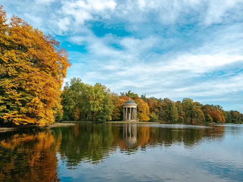 Munich, Germany - 10 10 2022: Apollotempel in Nymphenburg Palace Park in autumn