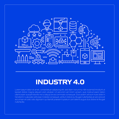 INDUSTRY 4.0 Related Line Style Banner Design for Web Page, Headline, Brochure, Annual Report and Book Cover