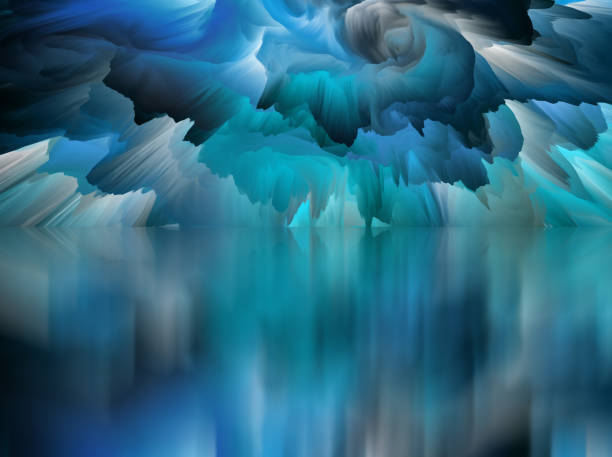 istock Magical world. Abstract Landscape, surreal lake and reflections. art, creativity and imagination. 3d illustration 1637648136