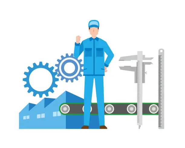 Vector illustration of factory worker man