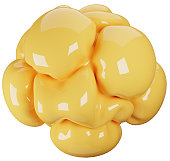 3D glass inflated abstract shape illustration. Puffy yellow object design.