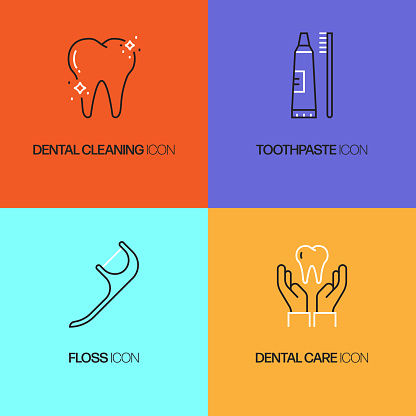 DENTAL Related Vector Thin Line Icons. Outline Symbol Collection