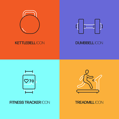 FITNESS AND WORKOUT Related Vector Thin Line Icons. Outline Symbol Collection