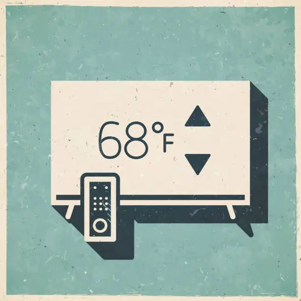 Vector illustration of TV with heating control. Icon in retro vintage style - Old textured paper