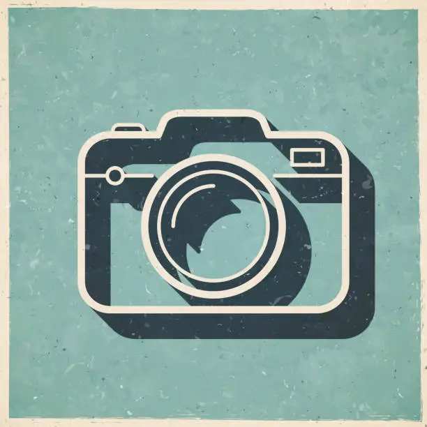 Vector illustration of Camera. Icon in retro vintage style - Old textured paper