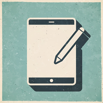 istock Tablet PC with pen. Icon in retro vintage style - Old textured paper 1637722143