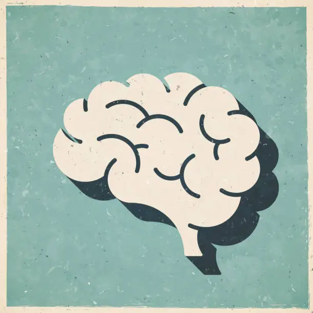Vector illustration of Brain. Icon in retro vintage style - Old textured paper