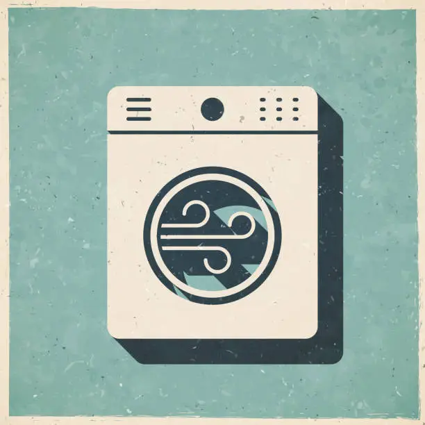 Vector illustration of Tumble dryer. Icon in retro vintage style - Old textured paper