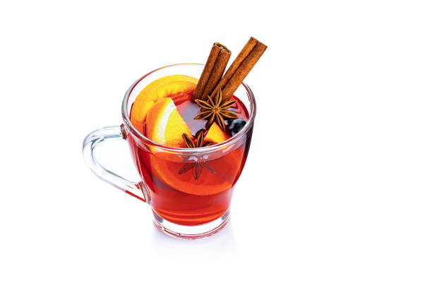 istock High angle view of a Mulled wine mug isolated on white background. 1637732893