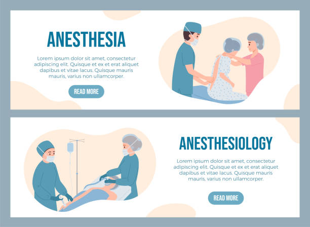 ilustraciones, imágenes clip art, dibujos animados e iconos de stock de conjunto de plantillas de banner de sitios web sobre el estilo plano de anestesia, ilustración vectorial - general group of objects healthcare and medicine patient