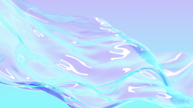 Beautiful Waving Gradient Background Seamless Slow Motion. Looped Wave Blue Violet Clear Water Surface 3d Animation. Abstract Futuristic Liquid Glass Cloth Moving