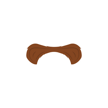 Funny brown mustache, flat vector illustration isolated on white background. Retro gentleman accessory. Symbol of barbershop and fathers day.