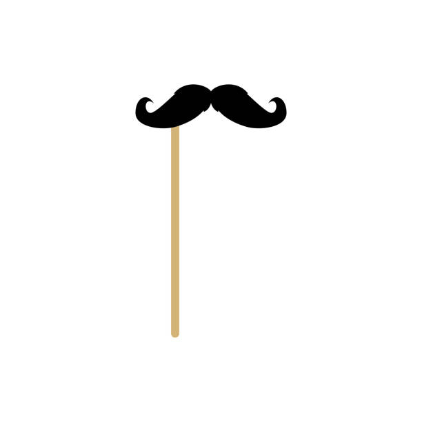 istock Mustache on stick, funny props for photo booth, flat vector illustration isolated on white background. Cute hipster accessory. Symbol of fathers day and barbershop. 1637779721