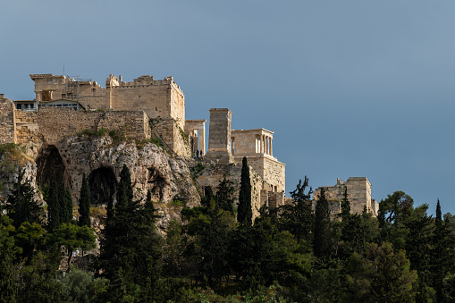Athens, Greece April 24,2023  Propylaia ceremonial gateway to the Acropolis of Athens in Athens, Greece.