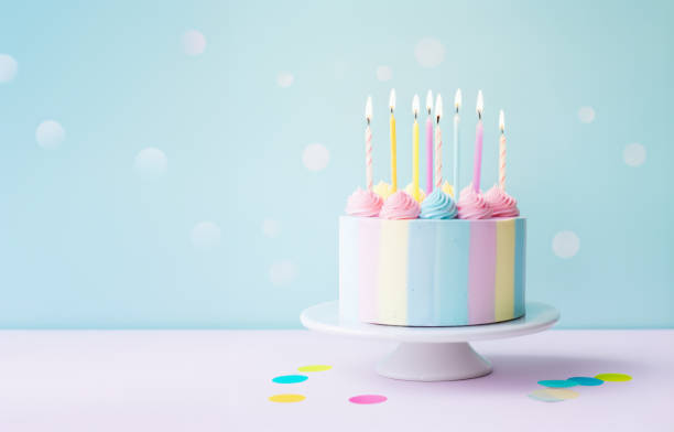 istock Pastel birthday cake with eight birthday cake candles 1637865991