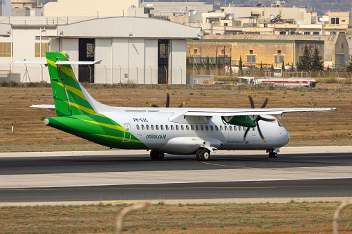 Luqa, Malta - August 21, 2023: Garuda Indonesia Explore ATR ATR-72-600 (REG: PK-GAC) on its way to Toulouse, France for maintenance.
