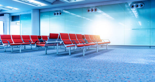 empty waiting room at the airport - airport waiting room waiting airport lounge imagens e fotografias de stock