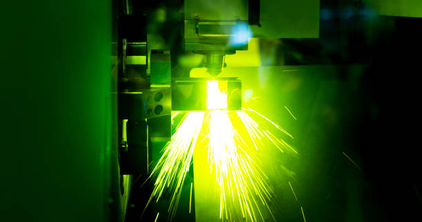 istock Industrial cnc laser cutter with sparks 1637875771
