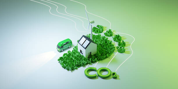 istock Carbon footprint. Green eco friendly and save energy concept design. 3d template design.  Space for text. 1637881083
