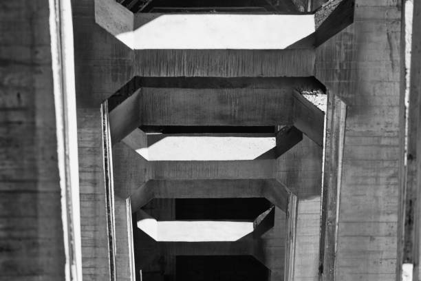 Black and white image of a viaduct.