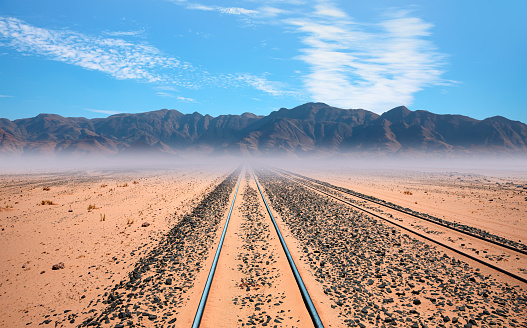 Railway track leading through the Namib Desert - Namibia, Africa
