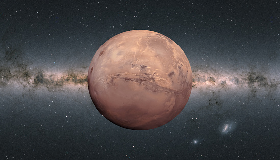 Mars:                  https://mars.nasa.gov/resources/6453/mars-planet-globe/\nMilky way:       https://www.esa.int/ESA_Multimedia/Images/2020/12/The_colour_of_the_sky_from_Gaia_s_Early_Data_Release_3\n\n\nStars:                  https://esahubble.org/images/heic0910t/\n\n\nView of Mars from outer space with millions of stars around it Milky Way galaxy in the background \