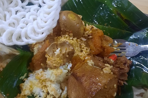 Gudeg From Indonesia with egg, tofu, rice, and many more with sweet, spicy, and savory flavor