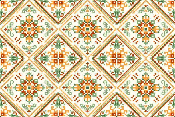 Vector illustration of Moroccan floral cross stitch seamless pattern