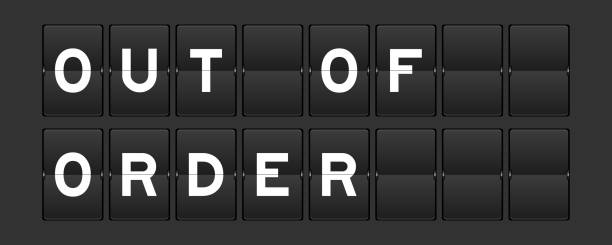 istock Black color analog flip board with word out of order on gray background 1637996709