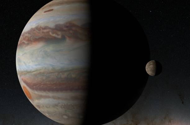 istock Callisto satellite with Jupiter in the solar system - 3d illustration, closeup view 1638002114