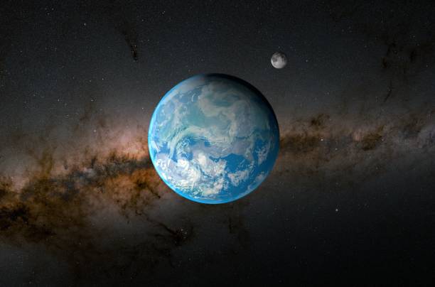istock Earth planet with moon in the solar system - 3d illustration, closeup view 1638002637