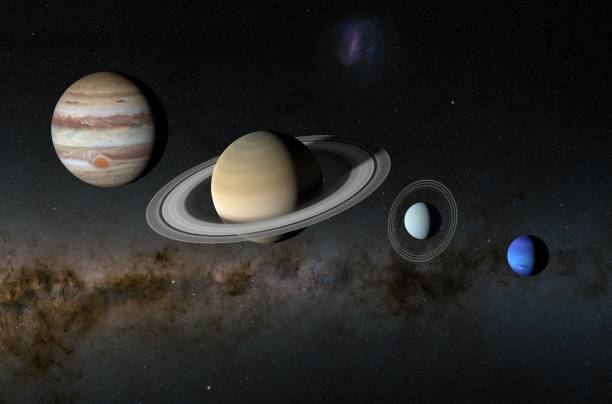 istock Planets of our solar system - gas planets - 3d illustration, isometric view 1638003186