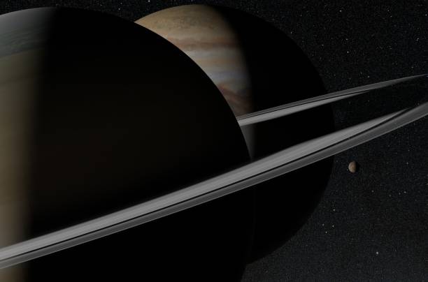 istock Saturn and Jupiter back view in the solar system - 3d illustration, closeup view 1638004359