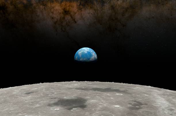 istock Earth rising over Moon's horizon - isometric view 3d illustration 1638004905