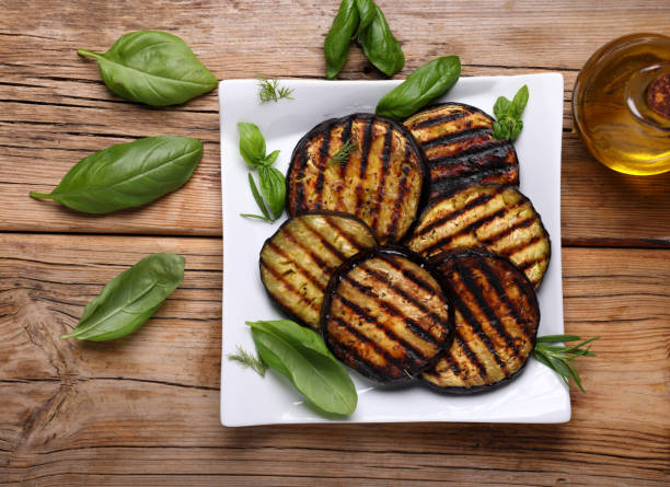 istock Fresh Aubergine sliced and grilled 1638044856