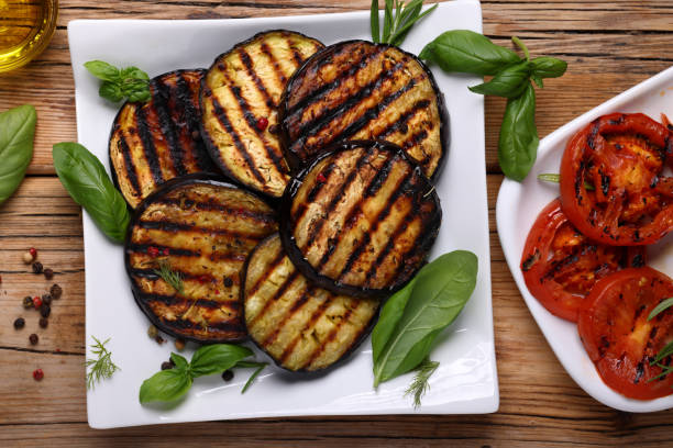 istock Fresh Aubergine sliced and grilled 1638045394