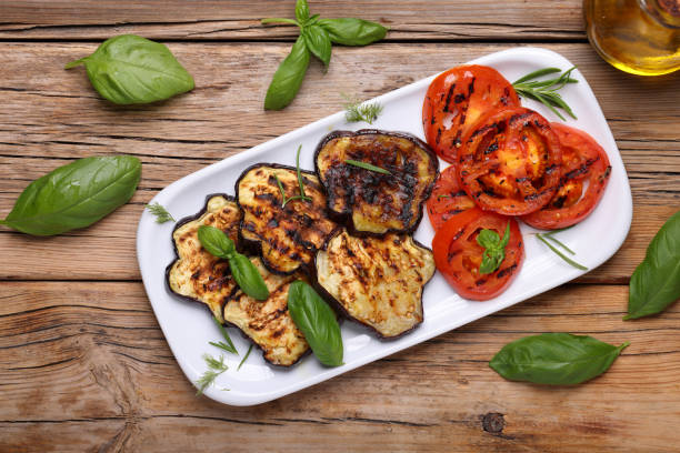 istock Fresh Aubergine sliced and grilled 1638045399
