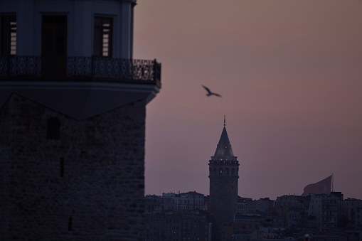 famous Istanbul silhouette elements right after sunset colors