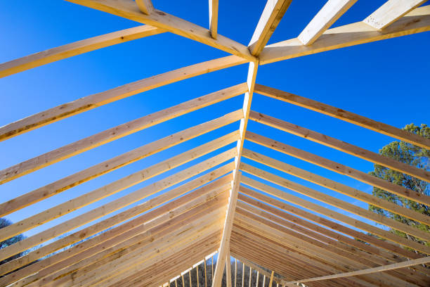 istock Details a beams roof construction at new house construction using wood frame 1638064016