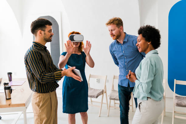 istock Business team presenting new project to a client on a virtual reality simulator. 1638069275