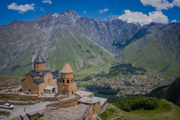 istock Gergeti Trinity Church in Kazbegi, Georgia 1638074849