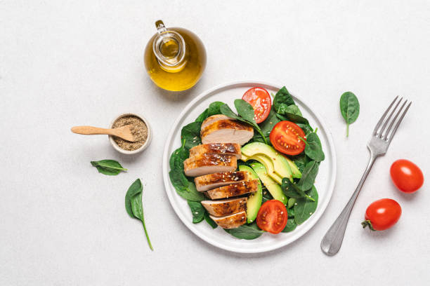 istock Healthy food top view on white background 1638077599