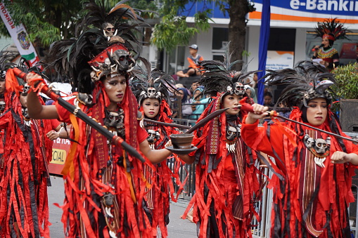 Blitar, East Java, Indonesia - July 15th, 2023 : Kabasaran dance. Kabasaran is a war dance