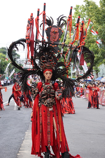 Blitar, East Java, Indonesia - July 15th, 2023 : Kabasaran dance. Kabasaran is a war dance