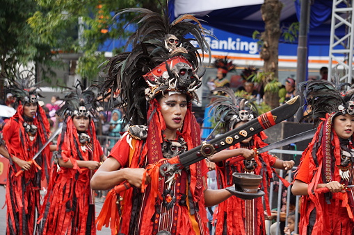 Blitar, East Java, Indonesia - July 15th, 2023 : Kabasaran dance. Kabasaran is a war dance