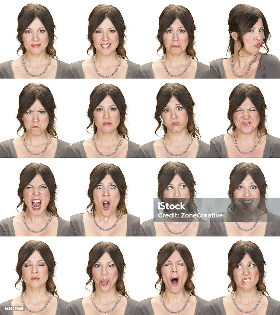 Mulher múltipla expressão imagem em fundo branco - Royalty-free Imagem Múltipla Foto de stock
