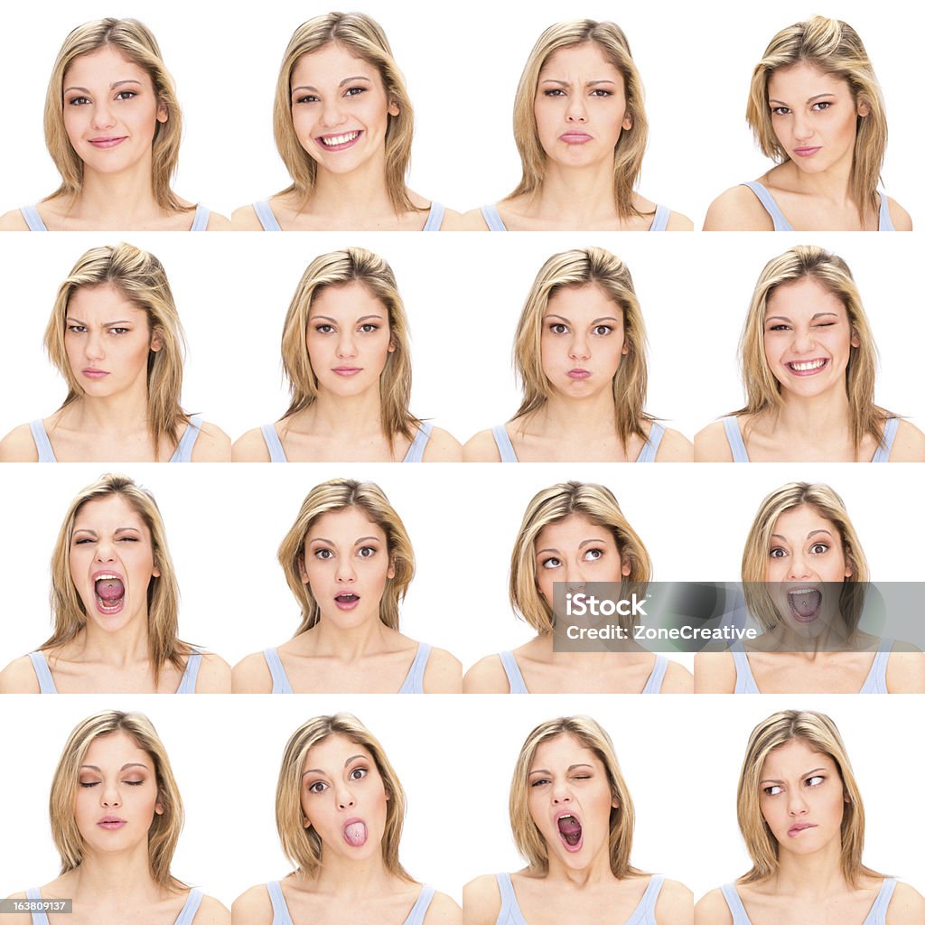 Mulher com diferentes expressões faciais - Foto de stock de Mulheres royalty-free