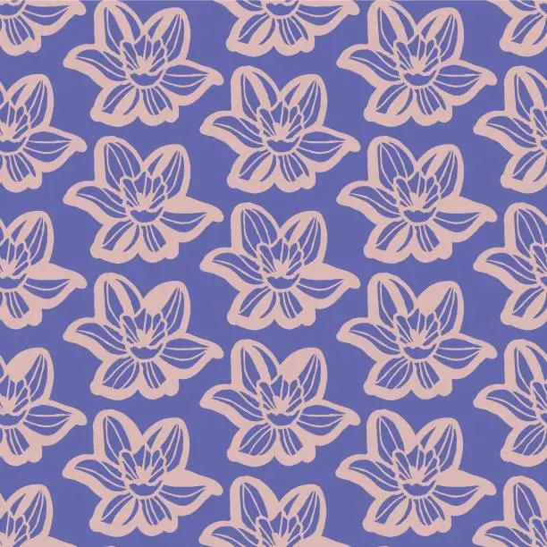 Vector illustration of Vector pink very peri floral seamless pattern
